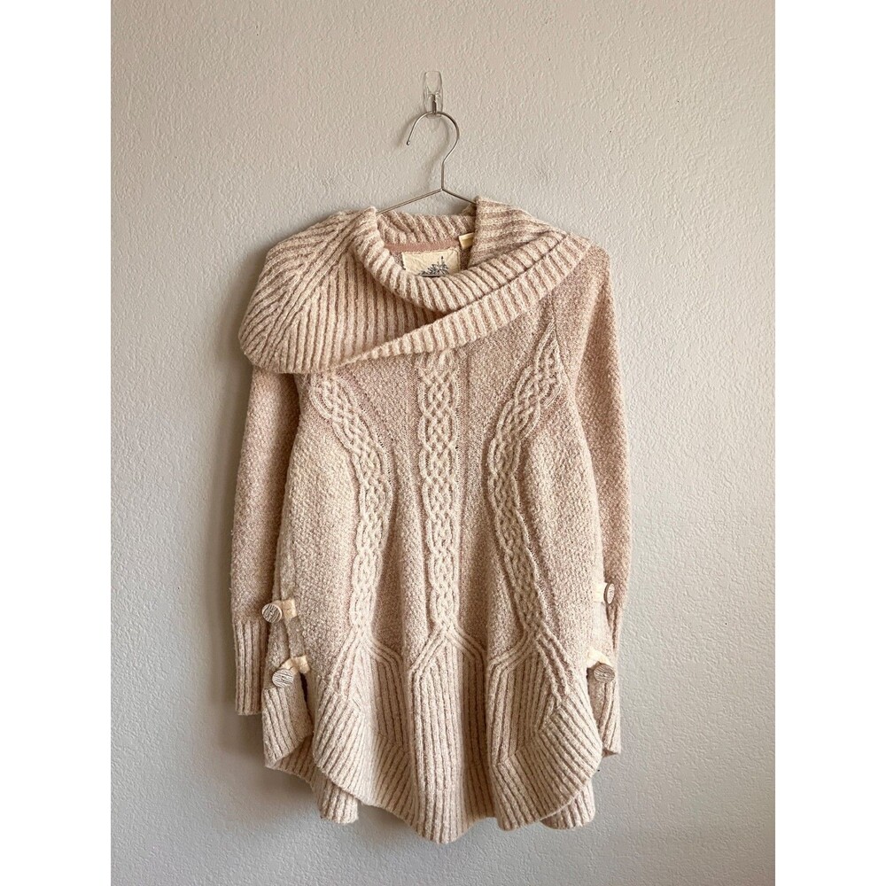 Angel Of The North Anthropologie Cable Boucle Cowl Sweater in Beige Size SMALL